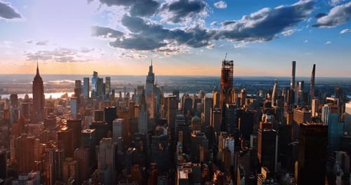 Multiple skyscrapers and high-rise buildings in the vast panorama of New York