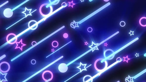 Glowing Neon Lines and Stars Abstract Motion Background
