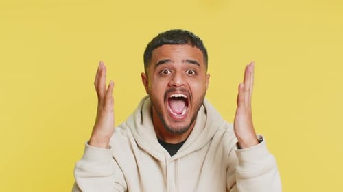 Irritated Angry Indian Man Screams From Stress Tension Problems Shock Rage Nervous Quarrel