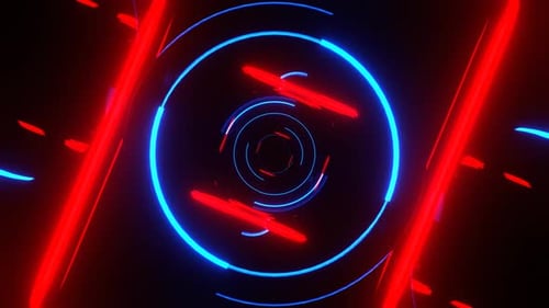 Red And White Neon Cylindrical Mirror Tunnel Background Vj Loop In 4K