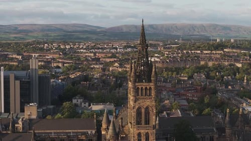 Aerial view of Glasgow cityscape, stunning architecture, UK.