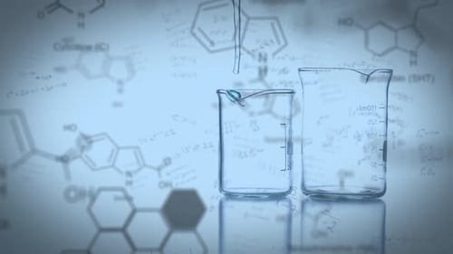 Animated Scientific Experiment with Beakers and Pouring Liquids Background