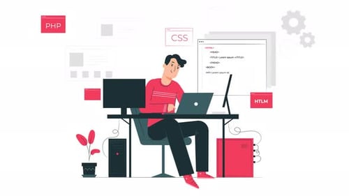 homem programando animação 4k em seu computador