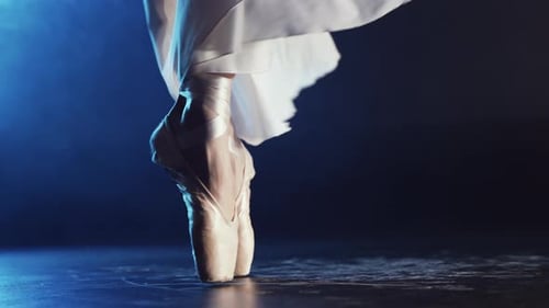 Ballerina's Feet in Pointe Shoes Close Up