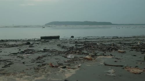 Garbage Washed Ashore At The Beach. Environmental Pollution. wide