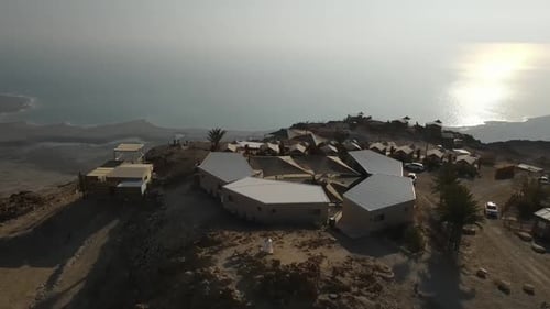 Aerial View of Desert Lodging Near Ocean