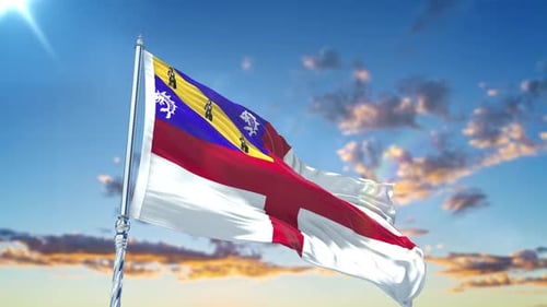 Drapeau Herm agitant de manière réaliste avec le ciel