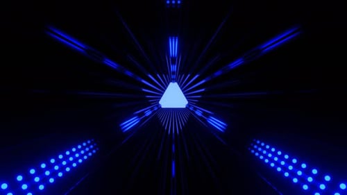 Blaues Licht am Ende des Tunnels, Lichtbewegung auf LED-Panels, Hintergrund, VJ Loop in 4K