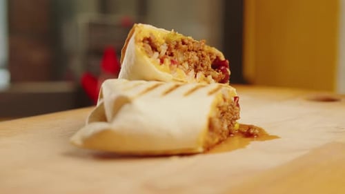 Close Up of Chef Cooking Burrito Eating Traditional Mexican Food Tex Mex Cuisine