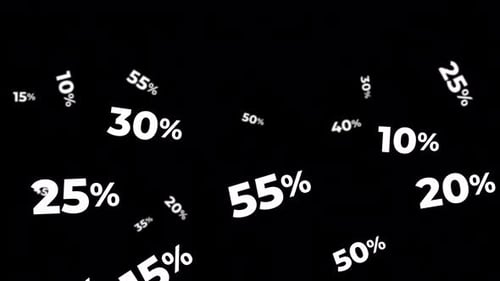 Moving animation of discount numbers and percentage animation. Transparent background and loop video