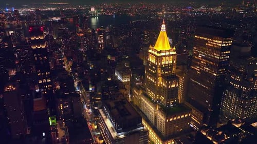 Endless cityscape of New York with billions of lights. Sparkling vibrant metropolis at night.