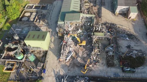 Chemical plant industrial demolition project. Decommissioning and demolition, removal and disposal