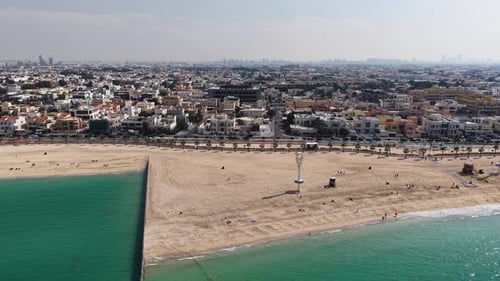 Aerial view of Dubai beachfront and cityscape, United Arab Emirates