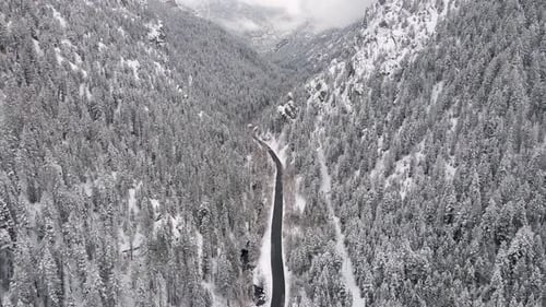 American Fork Canyon in Utah's Wasatch Range, snowy winter aerial view