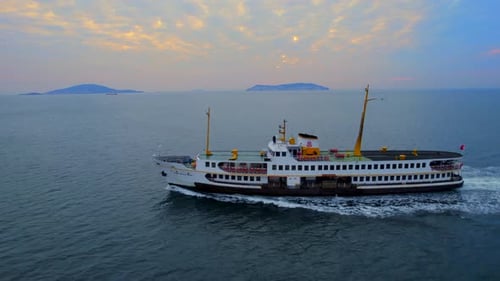 a ferry viewed by drone