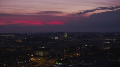 Zooming out from the United States capitol building in Washington dc at sunrise