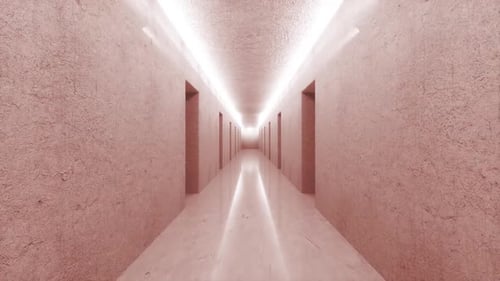 Long Corridor With Brown Concrete Walls and Marble Floor