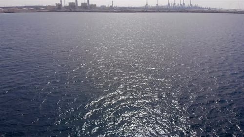 Aerial footage over Fuel reservoirs with Chimneys, Ashdod Port, Israel