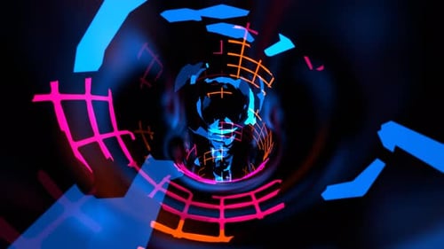 Cyan Pink And Orange Moving Along The Abstract Neon Portal Background Vj Loop In 4K