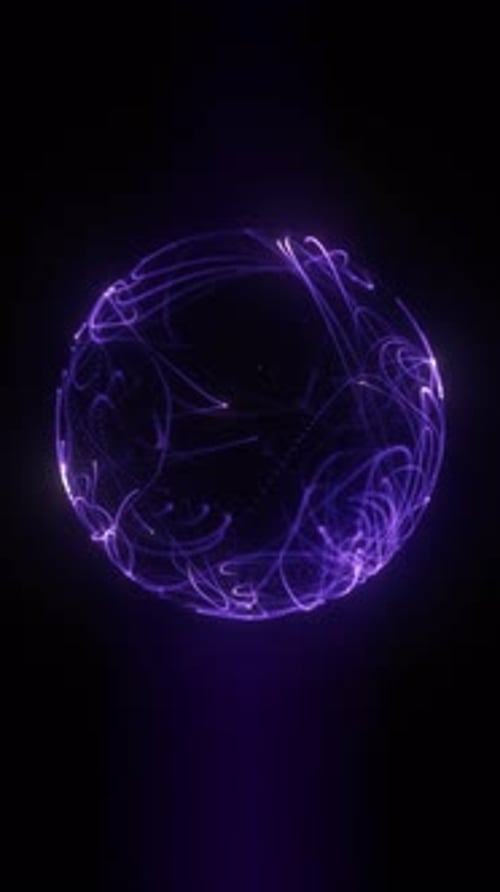 Abstract purple fractal fiber orb animation with glowing lines smooth loop. Futuristic digital spher
