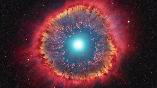Pulsating Cosmic Eye Nebula with Glowing Gas and Stars