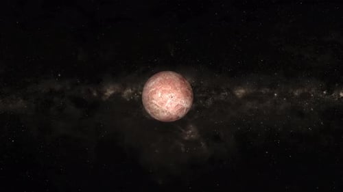 Fictional MAKEMAKE planet Rotating on space or galaxy and stars milky way. 1883