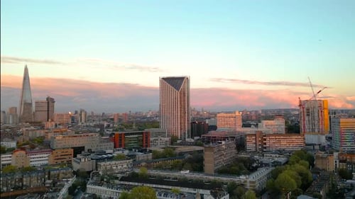 Cinematic Aerial Shot of London, UK During Sunset