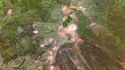 Aerial View of a Muddy Field with Puddles