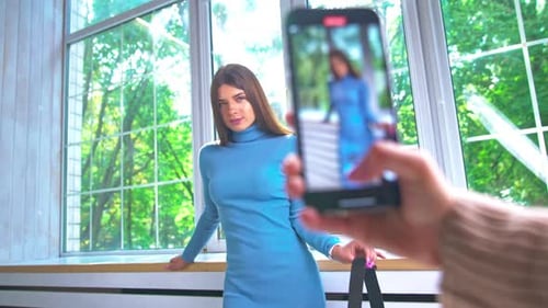 Beautiful Woman Posing for Phone Video