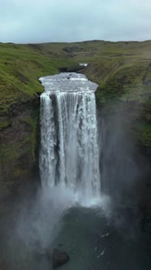 Majestic Skogafoss Waterfall in Iceland Captured From Above