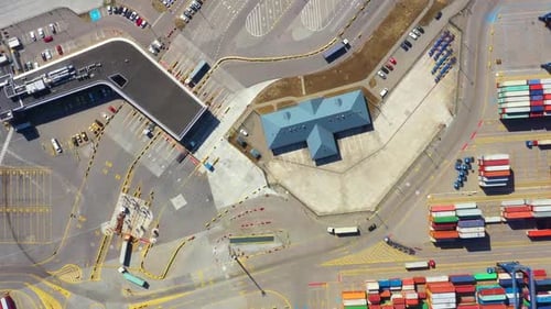 Aerial Logistics View Industrial Port Terminal and Busy Cargo Facilities