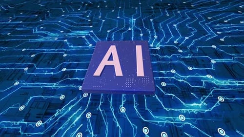 Futuristic AI Processor Chip on Glowing Digital Circuit Board Animation