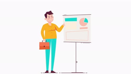 Animated Businessman Presenting Corporate Data Flat Design