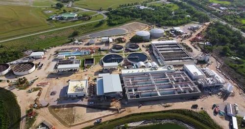 Aerial View of Water Treatment Plant on Sunny Day