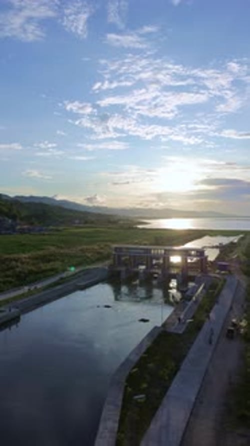 Dam and Reservoir at Sunset