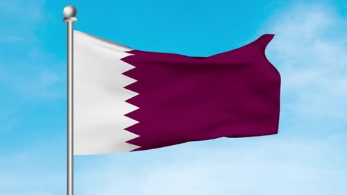 Qatar National Flag Waving with Pole on Clear Blue Sky