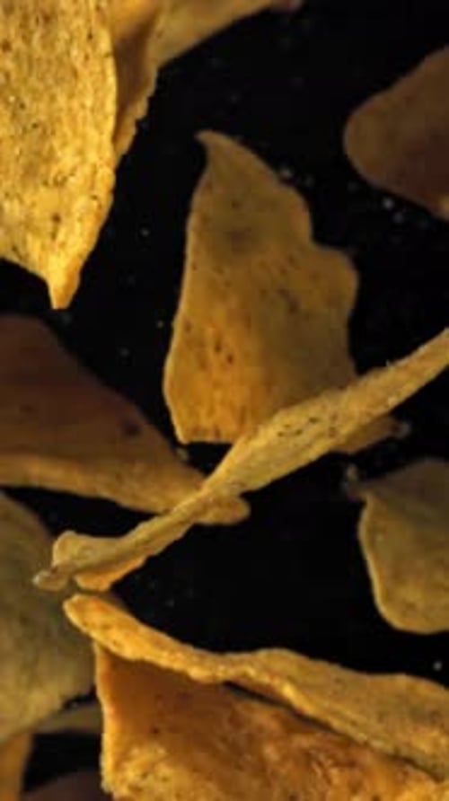 Corn Chips Fly Up and Fall Down Filmed on a Highspeed Camera at 1000 Fps