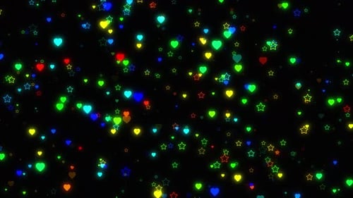 Loop de fundo de bokeh de partículas de coração multicolorido
