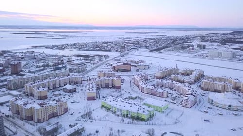 Top View of Town on Background of Horizon in Winter