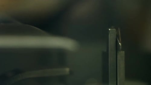 Teil einer Produktionslinie für Papierverpackungen Extreme Closeup