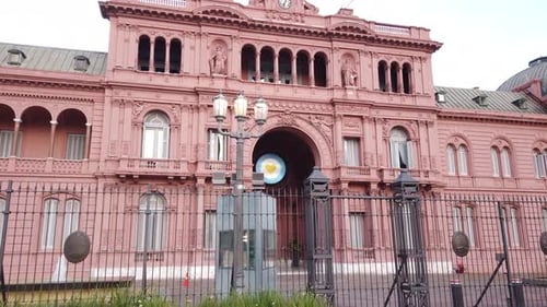 Establishing Shot of Casa Rosada Presidential House Buenos Aires City Argentina Government Building