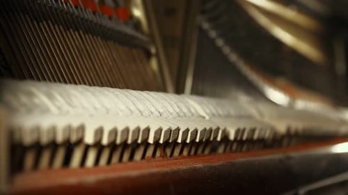 Piano Inner Workings Close Up Slow Pan