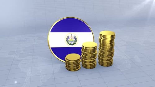 El Salvador Flag With Plain Gold Coins Tower