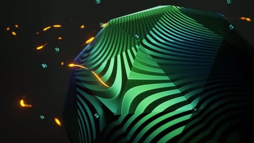 Abstract green sphere in space with orange tracks on it. Loop animation