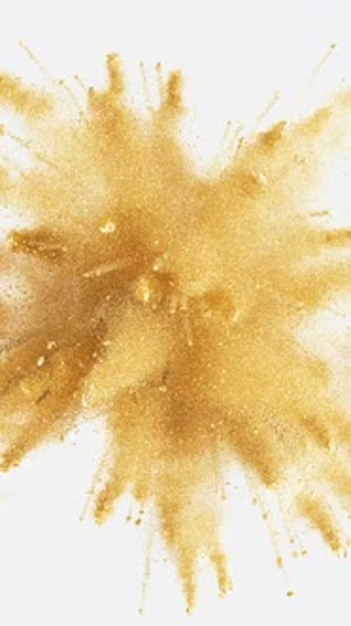 Paillettes d'explosion de confettis dorés sur fond blanc d'animation lumineuse