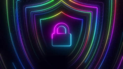 Security Shield Glowing Speed Lines With Padlock