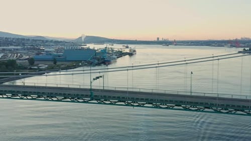 Drone Panning Shot of the Lions Gate Bridge in Vancouver, Canada - Pan Shot