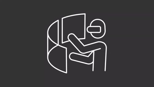 Minimalist Line Animation of Person in VR Headset Interacting with Virtual Screen