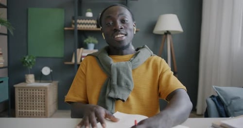 Adult Communicates During Online Meeting