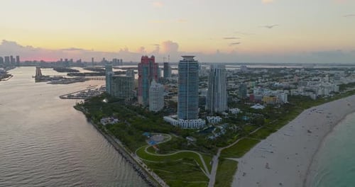 Night Downtown Miami Miami Skyline Panorama Aerial View of Miami Beach Downtown Florida Urban
